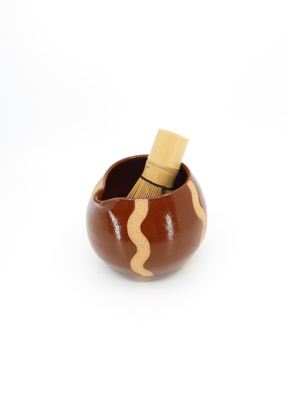 The Ceramic Squiggly Matcha Bowl - Brown